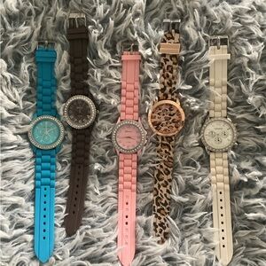 Women's Multi-Color Silicone Strap Watch Set